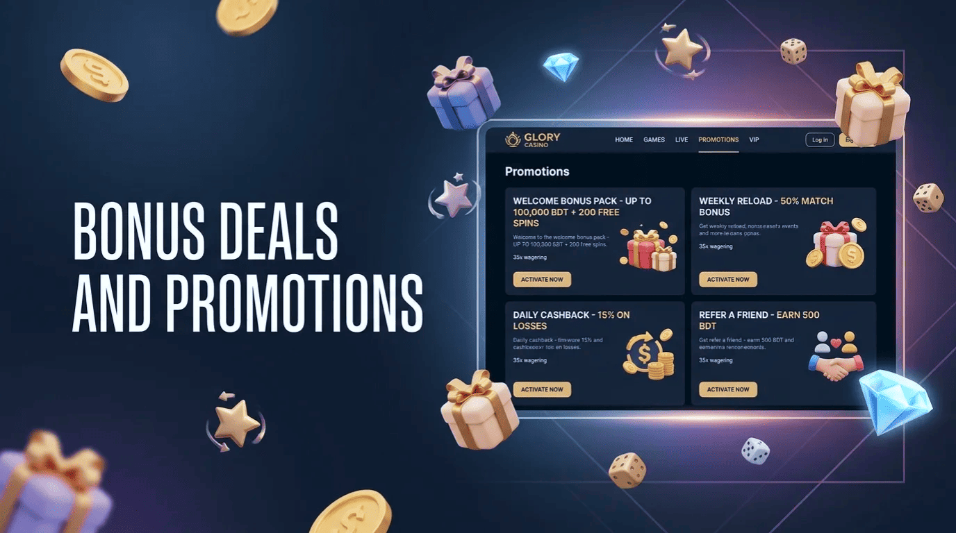 Bonus promotions and offers for Glory Casino Bangladesh players