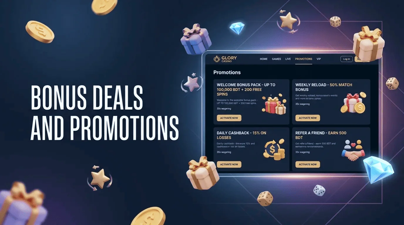 Bonus promotions and offers for Glory Casino Bangladesh players